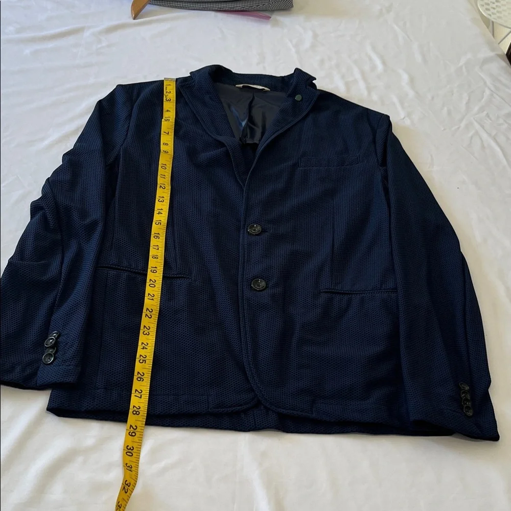Zara Dark Navy Textured Two-Button Blazer